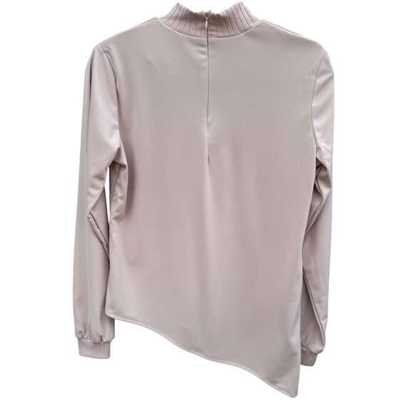 Kathy Levine Vintage 70s Pale Pink Ribbed Mock Neck Asymmetrical Hem Top Women S - Picture 4 of 11